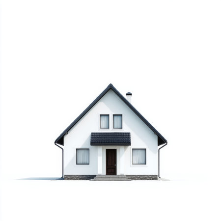 A striking minimalist white house featuring simple architecture and clean lines, set against a plain background. Ideal for design projects and presentations.の素材