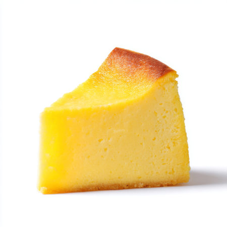 A delightful slice of creamy cheesecake featuring a smooth texture and golden brown top. Perfect for dessert lovers and food enthusiasts alike.の素材