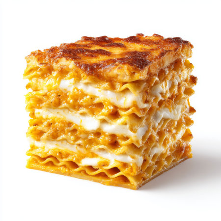 A mouthwatering slice of lasagna showcasing rich layers of cheese and savory filling, perfect for a comforting meal or impressive dinner presentation.の素材