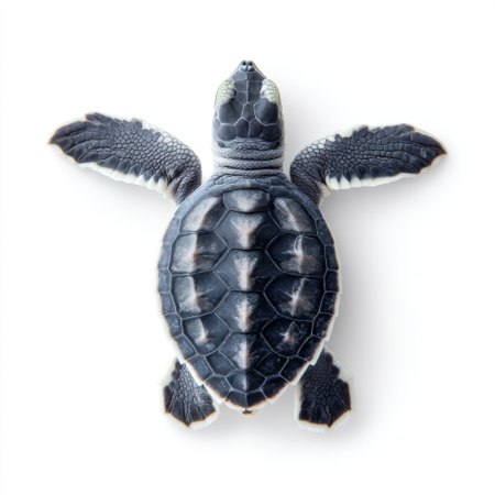 A stunning image of a newly hatched turtle, featuring detailed patterns and flippers, symbolizing the start of a remarkable journey into the ocean.の素材