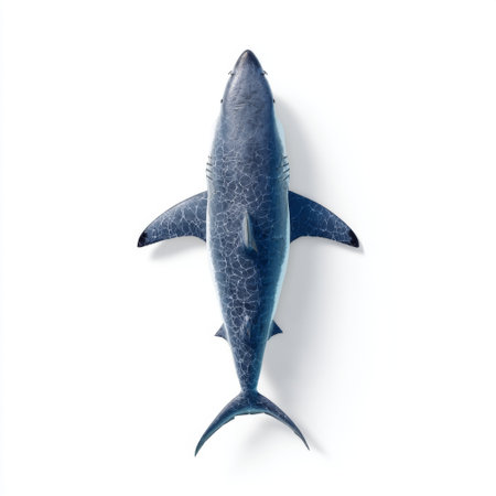 This stunning aerial view showcases a magnificent shark, highlighting its intricate patterns and textures. The image captures the beauty of marine life in a minimalistic style.の素材