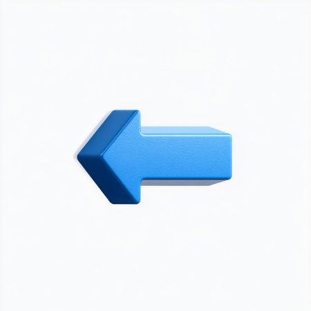 A sleek blue arrow icon pointing left rests on a clean white background, ideal for web design projects, illustrations, and digital navigation tools.の素材