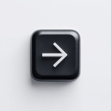 This image showcases a black square computer key with a right arrow symbol, highlighting themes of navigation and digital functionality in a minimalist style.の素材