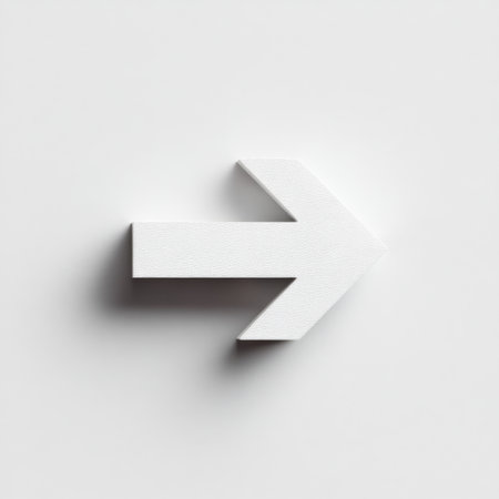 This minimalist image features a simple white arrow on a light background, symbolizing direction and guidance, perfect for design projects and business materials.の素材