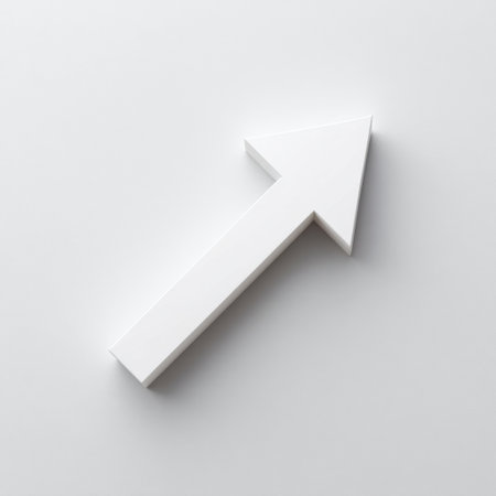 This image features a clean and minimal white arrow pointing upward against a light background. Ideal for various design projects, it symbolizes direction and guidance while maintaining a modern aesthetic.の素材