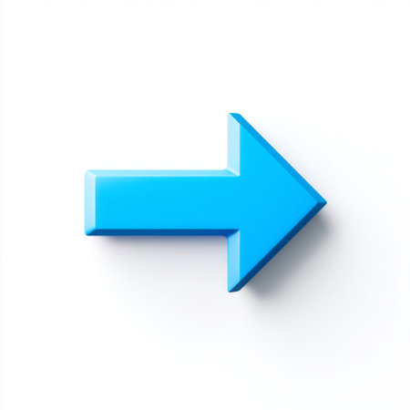 A vibrant blue arrow icon pointing right on a minimalistic white background. This graphic is suitable for various design applications, including marketing and signage.の素材