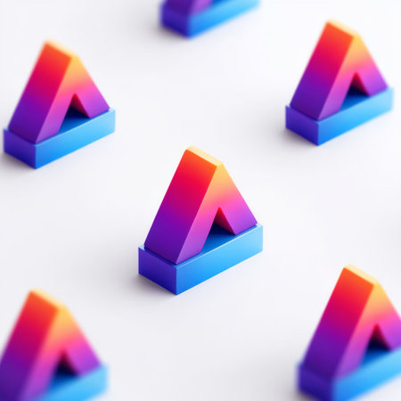 A collection of colorful geometric shapes featuring smooth gradients arranged in a uniform pattern, perfect for modern digital art and design concepts.の素材