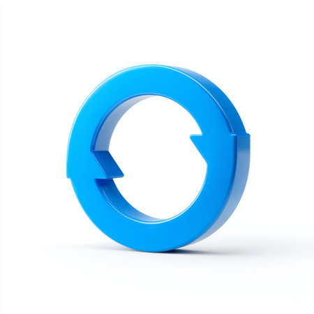 This vibrant blue circular arrow icon symbolizes the refresh action commonly used in digital applications. Its clean and modern design makes it suitable for web and user interface concepts.の素材