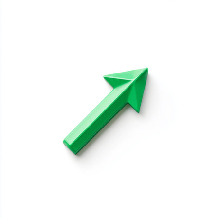A vibrant green arrow icon symbolizing growth and progress, perfect for business, finance, and motivational concepts in design or marketing contexts.の素材