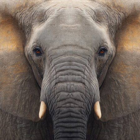 This stunning portrait of an elephant showcases its majestic presence and intricate details, emphasizing the animal's strength and gentle nature.の素材