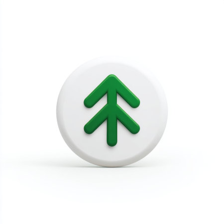 A minimalist green arrow symbol on a clean white background conveys themes of growth, direction, and progress. Ideal for various design applications.の素材