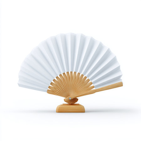 This image features an elegant white fan with a wooden handle, perfect for enhancing art and home decor. Its minimalistic design adds charm and sophistication to any setting.の素材