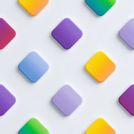 This vibrant image showcases a playful arrangement of colorful geometric shapes with a white background, ideal for design projects and modern aesthetics.の素材