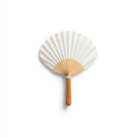 This elegant white hand fan features a stylish wooden handle, perfect for summer events, cultural celebrations, or adding a unique touch to decor.の素材