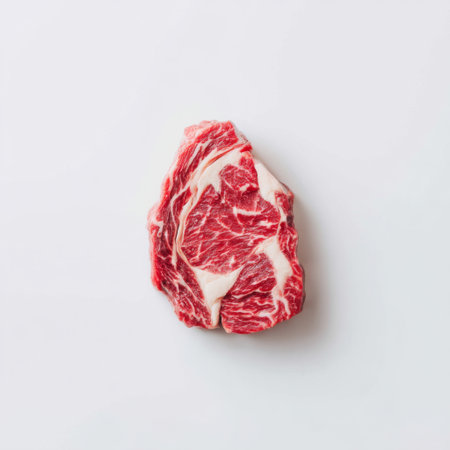 This captivating image features a raw ribeye steak with intricate marbling, ideal for food enthusiasts and culinary creatives seeking quality visuals.の素材