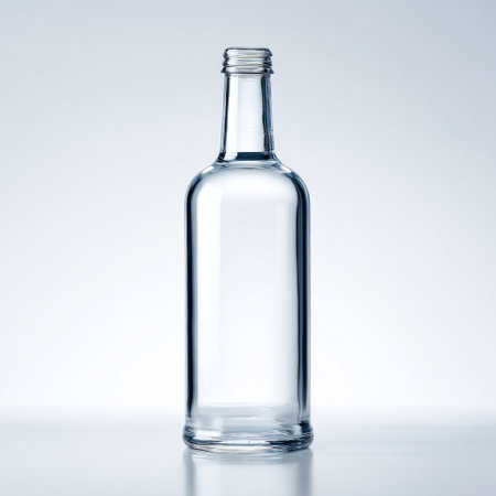 A striking clear glass bottle presented against a soft, minimalist background, ideal for product mockups and artistic displays.の素材