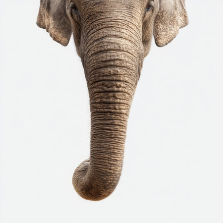 This striking portrait features a majestic elephant against a white background, showcasing its strength and grace. Perfect for wildlife enthusiasts, this image captures the essence of nature's beauty.の素材