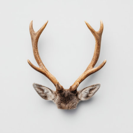 A striking close-up of deer antlers against a soft neutral background. Ideal for nature lovers, artistic projects, and wildlife enthusiasts seeking unique visuals.の素材