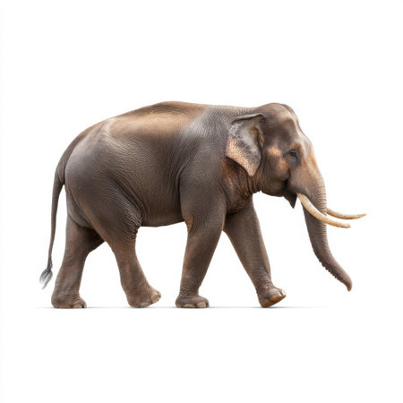 This stunning image features an Asian elephant walking gracefully in its natural habitat. The details of its majestic form and environment create a captivating scene for nature enthusiasts.の素材