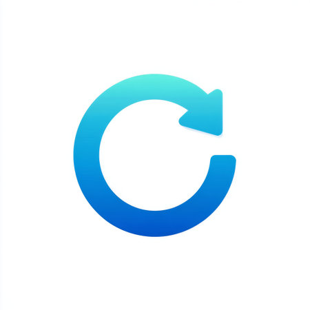 A modern blue circular arrow symbol ideal for representing themes of refresh, reload, and synchronization in technology and digital design contexts.の素材
