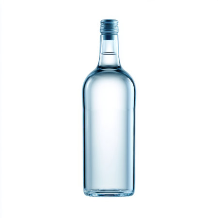 This clear glass bottle features a sleek design with a screw cap, perfect for various beverage packaging needs. Ideal for commercial projects and minimalist aesthetics.の素材