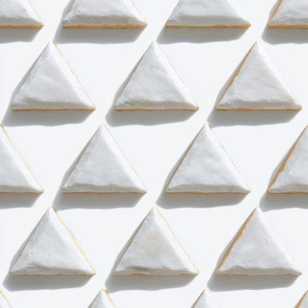 A delightful arrangement of decorative triangular cookies with icing, perfect for showcasing festive themes or enhancing culinary visual concepts.の素材