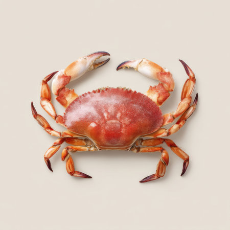 A beautifully captured red crab showcases its vibrant color and intricate details, perfect for food photography, cooking blogs, or marine life exhibits.の素材
