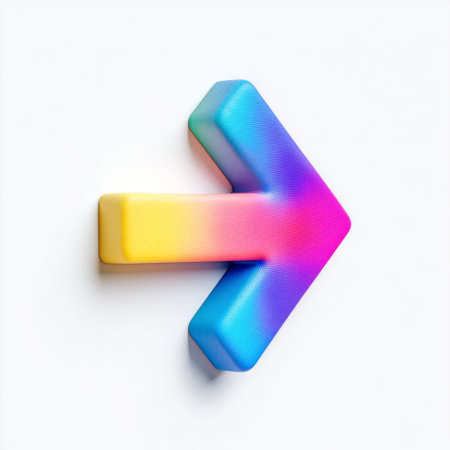 This vibrant arrow design features a smooth gradient that transitions from yellow to blue, ideal for modern creative projects and visual communication.の素材