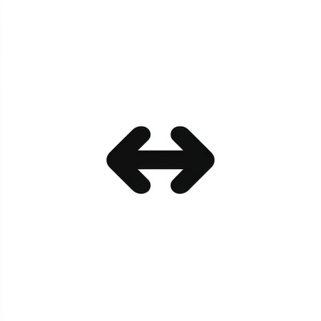 A minimalist black and white arrow icon representing directional choices and options. Ideal for modern designs and digital applications, showcasing simplicity.の素材
