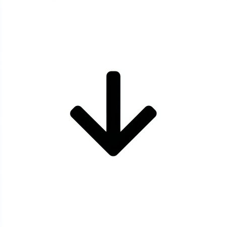 This graphic features a simple black arrow pointing downwards against a white background. It symbolizes direction and navigation, ideal for design projects.の素材