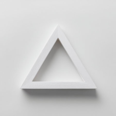 This image showcases a minimalist white triangle frame against a soft white background, highlighting elegance and modern design. Perfect for art display.の素材