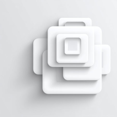 This image showcases an abstract arrangement of layered white geometric shapes on a soft light background, emphasizing minimalist design and simplicity.の素材