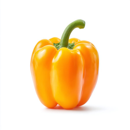 This image features a fresh and vibrant yellow bell pepper isolated against a clean white background. Perfect for promoting healthy eating and gourmet cooking.の素材