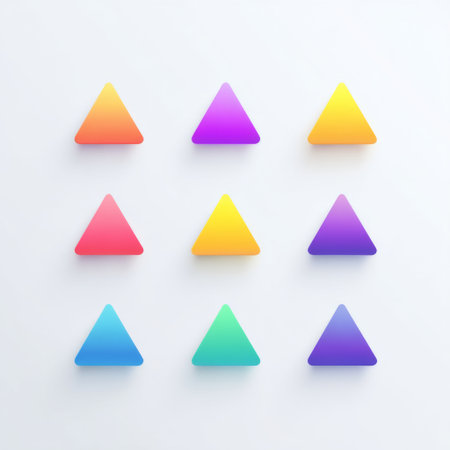A visually striking arrangement of colorful gradient triangles on a bright background, perfect for modern design projects, branding, and creative expressions.の素材