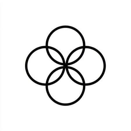 This striking abstract design features overlapping circles arranged in a floral shape, presenting a modern and minimalistic aesthetic ideal for art projects or branding.の素材