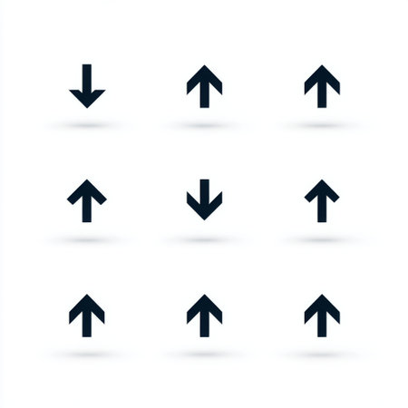A collection of black directional arrow icons arranged in a grid on a white background. Perfect for interface design, navigation tools, and visual communication.の素材