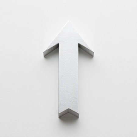 A clean and minimalist white arrow pointing upward against a light background. Ideal for use in signage, graphic design projects, and directional concepts.の素材