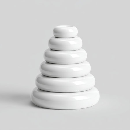 This image features a modern white stacking toy designed for children, showcasing smooth, rounded shapes that promote learning and creativity.の素材