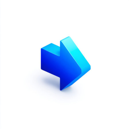 A vibrant three-dimensional blue right arrow icon, perfect for illustrating direction and movement in technology and digital design projects.の素材