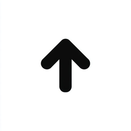 A simple and modern black arrow icon pointing upwards, perfect for use in illustrating concepts of growth, progress, and upward movement in various designs.の素材