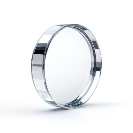 A transparent glass disc elegantly capturing light and reflections, perfect for showcasing modern design and minimalistic aesthetics in various projects.の素材