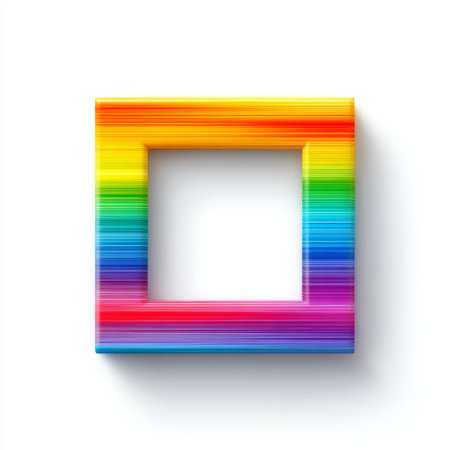 This vibrant square frame features an array of colorful stripes, creating a cheerful and artistic display. Perfect for showcasing images or artwork.の素材