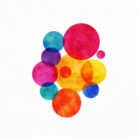 This artwork features an arrangement of colorful abstract circles in a vivid watercolor style, perfect for adding a modern touch to various design projects.の素材