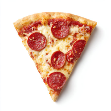 A mouthwatering slice of freshly baked pepperoni pizza featuring a crispy crust, melted cheese, and rich tomato sauce, perfect for any occasion.の素材