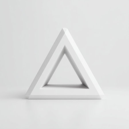 This image features a clean, minimalist white triangle shape resting on a smooth background, perfect for contemporary design projects and artistic concepts.の素材