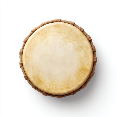 Stunning handcrafted drum featuring a smooth surface and natural tones, perfect for music lovers and artists. Ideal for cultural events and performances.の素材