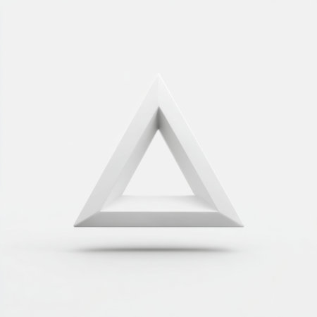 A modern interpretation of a white triangle floating against a light background, showcasing minimalist art and geometric beauty through shadows and forms.の素材