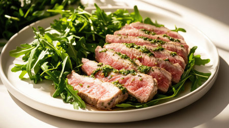 Discover a refined presentation of vitello tonnato, showcasing tender meat slices topped with green herbs. Perfect for gourmet dining or culinary inspiration.の素材