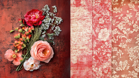 A striking bunch of flowers set against a contrasting textured background, showcasing vibrant colors and intricate details, perfect for artistic and decorative purposes.の素材