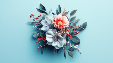 A beautiful top view of an intertwined bunch of fresh flowers showcasing vibrant petals and lush greenery, perfect for nature-themed projects and designs.の素材